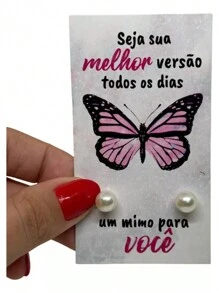 100 Lembrancinhas Tags + Brincos Seja Sua Melhor Versão Mimo Borboleta Rosa