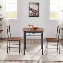 Dining Set Modern Collection 3 Piece Iron Wood Dining Furniture Set - Black - View 1