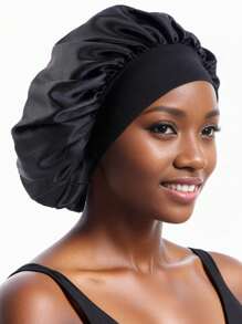 1 件女士宽边弹力缎面帽子，舒适透气护发帽，适合日常休闲佩戴 - 青碧色 - 查看 4