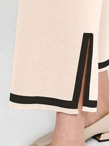 Conjunto de suéter de Punto de 2 Piezas para Mujer,Conjunto de camiseta y pantalón de manga larga con dobladillo acanalado para mujer, Suéter de Punto de Mangas Cortas, sin Botones,Cintura elástica, pantalones de descanso - Albaricoque - Ver 9