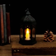 Candelabro vintage estilo minimalista europeo, linterna de vela LED estilo castillo, decoración de portavelas morisco