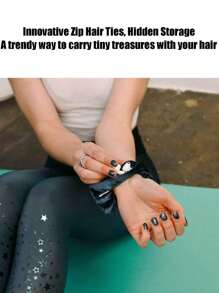 拉链发圈、口袋发圈、天鹅绒发带手链、钥匙钱口红收纳盒、橡皮筋发圈、纯色韩货天鹅绒拉链式直筒发圈、韩式时尚布料隐形拉链直筒发饰、母亲节、送给妈妈的礼物、家居浴室装饰、秋季装饰、返校季 - 彩色 - 查看 2