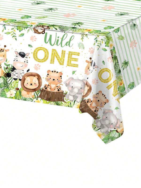1Pc/3Pcs Jungle Animals Disposable Tablecloth,220*130cm Jungle Table Cover,Jungle Birthday Party Supplies ,Jungle Animals Theme Party Supplies,1st Birthday Decor, Green Babe Shower Decorations,Home Kitchen Decor,Table Decoration ﻿