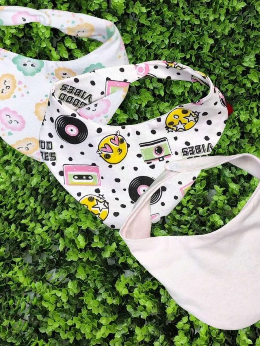 Kit 5 Bandana Bibs For Baby Boys And Girls 100% Cotton - Baby Pink - View 1