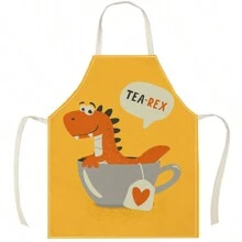 1pc Dinosaur & Sheep Pattern Linen Apron, Creative Funny Fashion Printed Apron, Waterproof & Oil-Proof, Easy To Clean For Household Cooking, Baking, Kitchen, Home Decor, Work Uniform