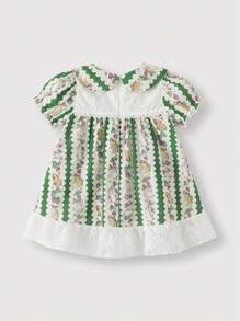 Baby Girls Countryside Animal Rabbit Print Green Princess Dress - Green - View 2
