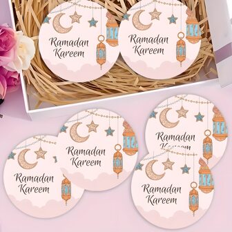 6 件/套开斋节穆系列，浅粉色开斋节装饰灯笼，新月和星星图案杯垫，10 厘米/2 毫米厚橡胶防滑吸水杯垫，适用于杯子、家居厨房餐厅装饰