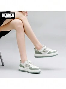 RENBEN 秋季香风白色运动鞋韩版百搭学生休闲厚底硫化女鞋 - 綠色 - 查看 8