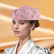 Women Vintage Church Hats Crystal Flower Applique Felt Pillbox Hats Fascinator Tea Party Hats