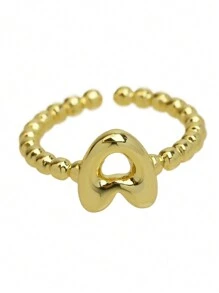 泡泡可爱 26 个字母戒指女士气球镀金锆石 A-Z 字母开口可调节戒指美观婚礼珠宝礼物 - 金色 - 查看 6