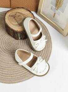 1 Pair Spring New Baby Girl Outdoor Comfortable Cute White Flat Shoes, Baby Girl Flat Autumn Shoes, Baby Wedding Shoes, Toddler Shoes - White - View 2