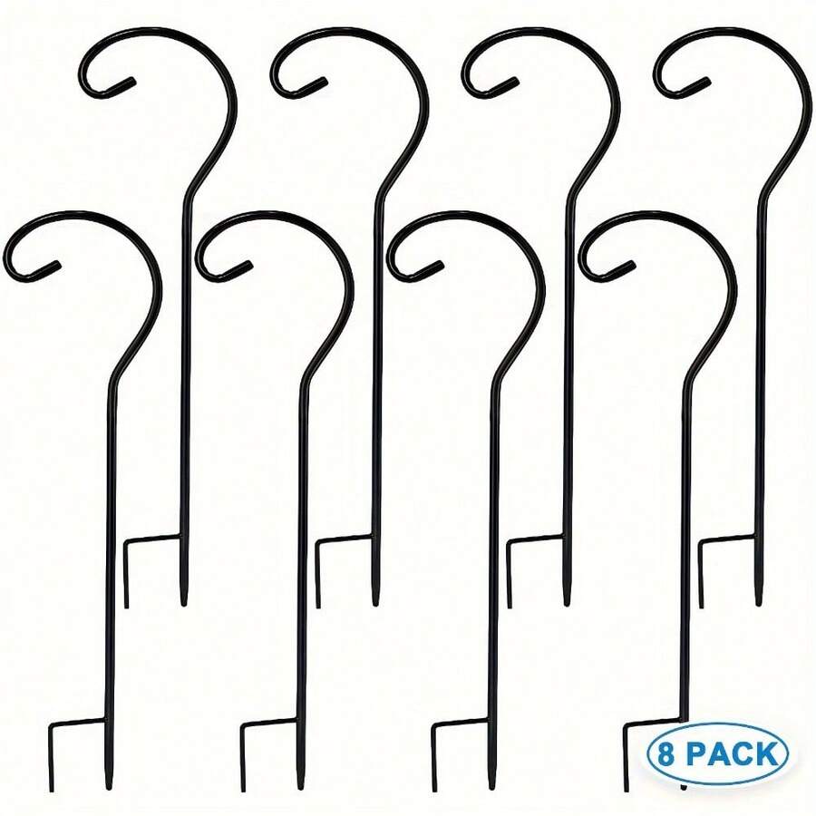 8 Pack 32-Inch Heavy-Duty Black Metal Shepherd's Hook Plant Hanger - Ideal For Hanging Solar Lanterns, Flower Baskets, Jars, Christmas Lights, And Wedding Decor - Durable, Rust-Resistant, And Easy To Install - 8件 - 查看 1