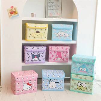 Sanrio 1 pieza Caja de almacenamiento con diseño de Sanrio Hello Kitty, organizador de escritorio tipo cesta, plegable para dormitorio, hogar y niñas