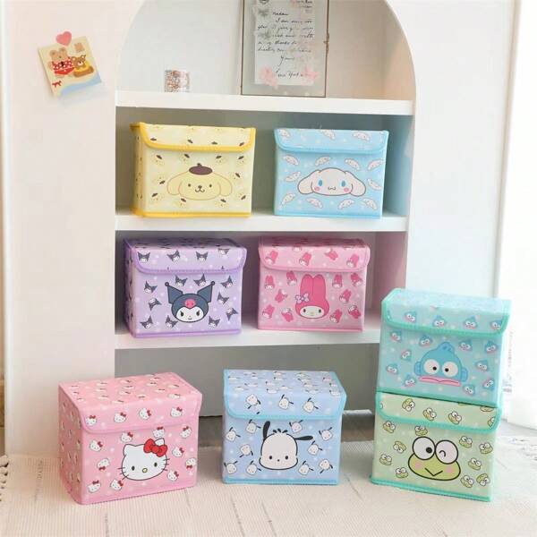Sanrio 1pc Sanrio Hello Kitty Cute Cartoon Storage Box, Desktop Organizer Basket, Foldable For Dorm, Home & Girls