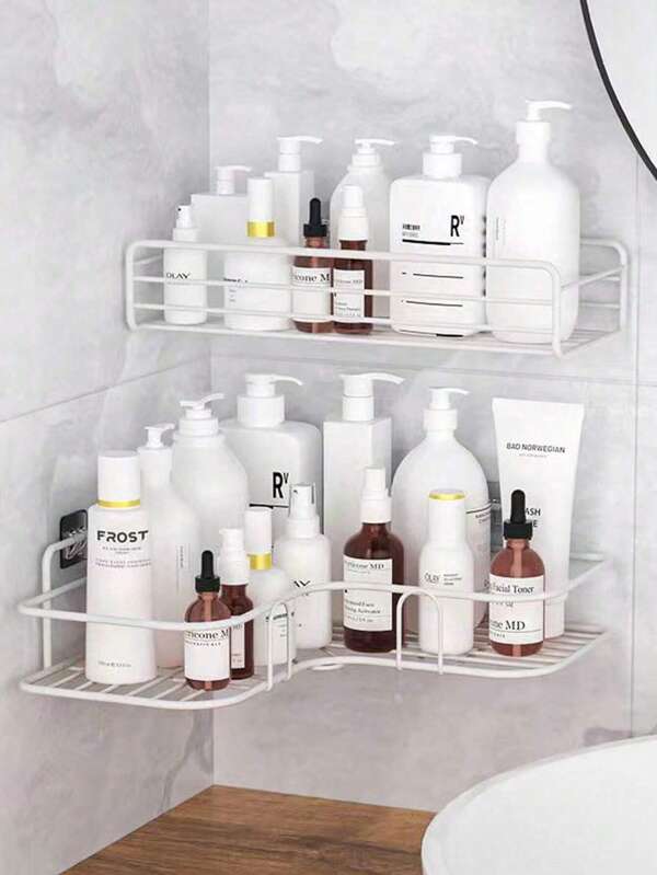 1pc Bathroom Shelf, Shower Caddy Rack, Bathroom Kitchen No-Drill Triangle Storage Rack,Punch-Free Bathroom Storage Rack Back To School