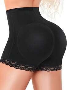 Womens Butt Lifter Padded Lace Panties Seamless Hip Enahncer Body Shaper Boyshort Underwear - 黑色 - 查看 2