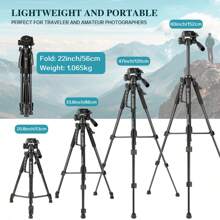 60 Inch Professional Camera Tripod Kit - Sturdy, Portable, With Carry Bag And Phone Holder For Canon, Nikon, And Smartphones - Black - View 3