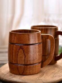 KEMORELA 2/4 pièces Chope à bière en bois avec poignée, Tasse à thé anti-brûlure en bois de jujube, Tasse à café, Tasse à eau, Tasse à lait pour le petit-déjeuner, Tasse portable, Tasse en bois massif pour restaurant/hôtel/restaurant commercial/Fête de l'Aïd al-Adha Moubarak
