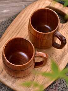KEMORELA 2/4 pièces Chope à bière en bois avec poignée, Tasse à thé anti-brûlure en bois de jujube, Tasse à café, Tasse à eau, Tasse à lait pour le petit-déjeuner, Tasse portable, Tasse en bois massif pour restaurant/hôtel/restaurant commercial/Fête de l'Aïd al-Adha Moubarak