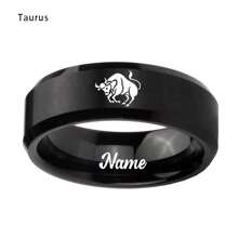 Custom Handwriting Letter NAME 12 Zodiac Signs Stainless Steel Ring With Luxury Velvet Box For Couple Men And Women