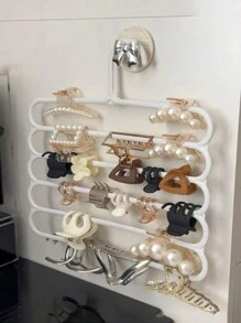 2pcs/Set Hair Clip & Headband Storage Rack, Wall Mounted High Capacity Multi-Layer Dorm Hair Accessory Organizer - White - View 1