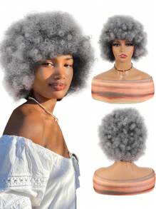 Peluca rizada afro ensortijada sintética de 5 pulgadas para mujeres, peluca puffy afro de tamaño pequeño para los años 70 y 80, con aspecto natural y esponjoso, ideal para uso diario