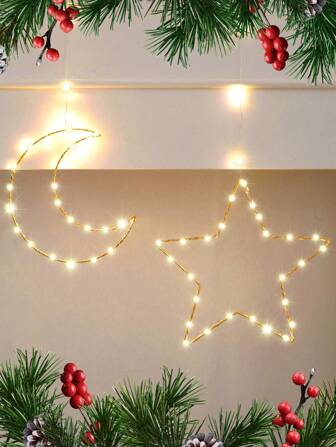 1 件 S/M/L 星月形吊灯，金色锻铁吊灯，窗饰灯，中东氛围灯，节日灯，温馨小夜灯，吊灯，铜线灯，仙女灯，温馨氛围吊灯