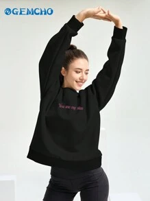 GEMCHO Sudadera para pareja, sudadera casual, camisa deportiva al aire libre, parte superior con estampado de amor del Día de San Valentín para pareja, primavera y verano - Negro - Ver 4