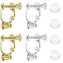 KMEOSCH 4/8 Pieces Clip-On Earrings Converter Components With Post For Non-Pierced Ears With Comfort Earring Pads DIY Earring Findings