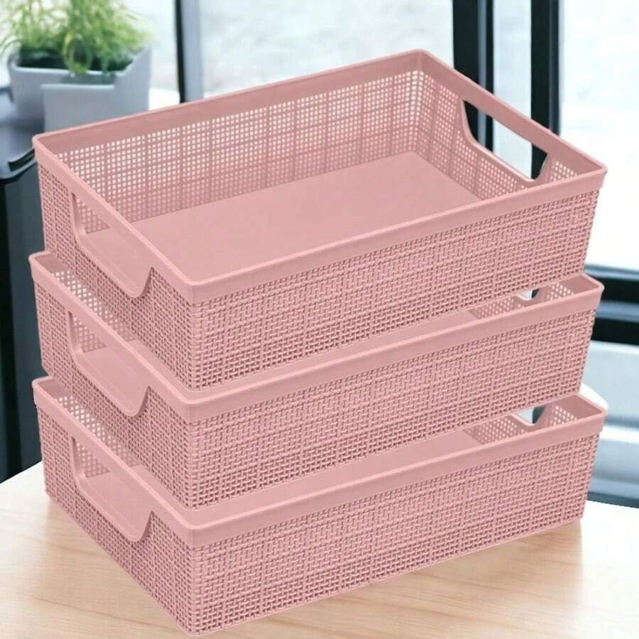 Kit 3 Stackable Plastic Organizer Baskets 2 Liters Kitchen Bathroom Kitchen - بيبي بينك 2 - مشاهدة 1