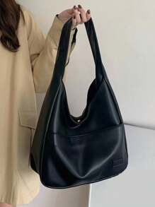 通勤风格休闲大容量单肩包，多个口袋，时尚街头潮流女士手拿包，适合派对和活动 - 黑色 - 查看 2