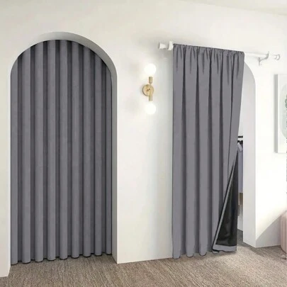 1pc Elegant Grey & White Blackout Curtain, Beige & Grey Room Divider, Shower Curtain - Back In Black, Thick, Rod Pocket Design, Suitable For Kitchen, Living Room, Bedroom And Office Privacy And Heat Insulation