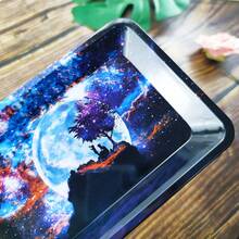 1pc Metal Rolling Tray Wit Grinder Set, Durable Metal Tray For Rolling, 7.1x4.7inches Portable Design(Moon)