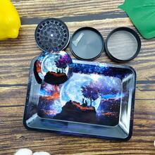 1pc Metal Rolling Tray Wit Grinder Set, Durable Metal Tray For Rolling, 7.1x4.7inches Portable Design(Moon)