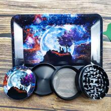 1pc Metal Rolling Tray Wit Grinder Set, Durable Metal Tray For Rolling, 7.1x4.7inches Portable Design(Moon)