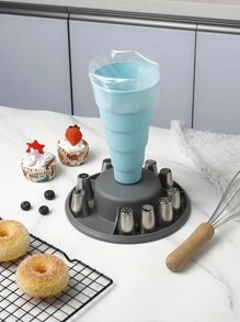 1 Set Foldable Conical Cake Decorating Piping Stand With Multi-Size Support Rings, PP Retractable Baking Tool For DIY Cake Cream Smoothing, Multi-Purpose Baking Tool, Piping Nozzle And Piping Bag Storage Rack, Piping Stand - Multicolor - View 3