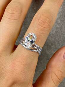 ESBERRY 1枚优雅925纯银四爪镶嵌独特设计钻石戒指，单钻订婚戒指，女士珠宝礼物，订婚礼物，派对礼物