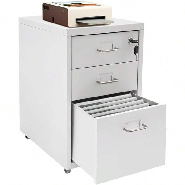 HOHOBLA 3-Drawer Business Vertical File Cabinet With Lock, Moveable Filing Cabinet Printer Stand, Filing Cabinet Under Desk Office Storage Cabinet With Silent Slides Fits Legal/Letter/A4 Size (White), Back To School, School Supplies