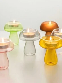 1 pezzo Portacandela in vetro a forma di fungo, supporto per candele in stile nordico semplice per scrivania, matrimoni, feste, casa