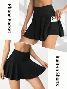 Women's Sports Skirt With Pockets For Badminton Tennis Yoga Fitness Running Marathon Etc - Black - View 3