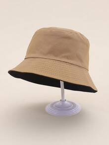 2pcs Kids Solid Color Reversible Casual Sun Protection Bucket Hat, Suitable For Spring, Summer And Outdoor Activities