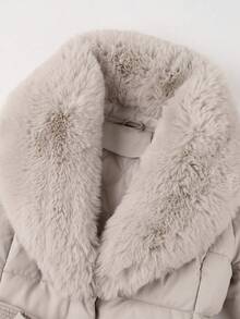 Giolshon Ladies' Simple And Versatile Outdoor And Commuting Padded Jacket With Fur Collar, And Stylish, Includes Belt As Gift - Beige - View 8