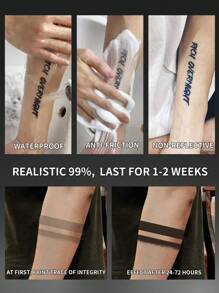 1Pc Line Stripe Tijdelijke Tatoeages Waterdicht Zweetbestendig Blijft 1-2 Weken Realistisch Kruidensap Anti-Wrijving Niet-Reflecterend Nep Zwarte Nep Tatoeages Voor Vrouwen En Mannen Tatoeagestickers Voor Arm, Borst, Been, Buik, Taille Modernistische Lichaamskunst