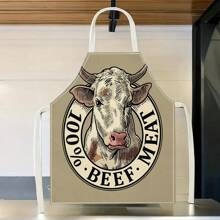 1pc Dinosaur & Sheep Pattern Linen Apron, Creative Funny Fashion Printed Apron, Waterproof & Oil-Proof, Easy To Clean For Household Cooking, Baking, Kitchen, Home Decor, Work Uniform