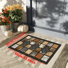1 pezzo Tappeto passatoia non scivoloso con motivo patchwork a quadrati, bordo grigio e nero e tre diamanti al centro, lavabile in lavatrice, tappeto per ingresso, soggiorno, camera da letto, patio esterno, giardino, decorazione per la casa e la stanza, tappeto, arazzo