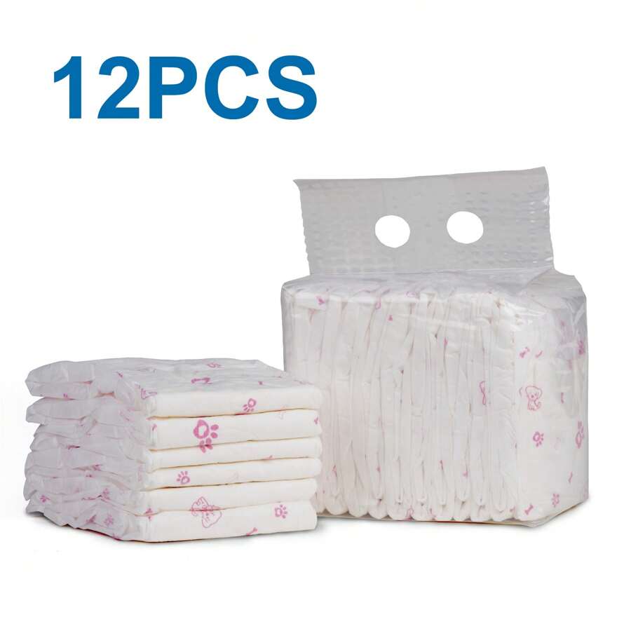 12PCS Disposable Dog Diapers Female Dog Diapers Ultra Protection Diapers For Dogs In Heat, Excitable Urination, Or Incontinence - Pink - View 1