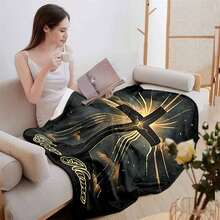 定制柔软法兰绒十字图案毛毯，现代涤纶矩形毛毯，舒适温暖，适合客厅、沙发、居家床或户外旅行，是圣诞节、复活节、生日和节日送给宗教信徒的完美个性化礼物 - 預設 - 查看 4