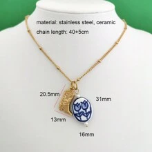 1 件陶瓷花、珍珠、蝴蝶结、郁金香、樱桃吊坠项链，不锈钢真空镀层防水，优雅适合女性、派对和节日 - 項鍊 - 查看 8