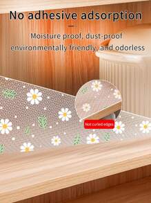 1 Rolle Gänseblümchen Grün Blätter Regaleinlage für Küchenschränke, nicht klebend, rutschfest Schubladeneinlage Kühlschrankeinlage, EVA wasserdichte Kühlschrankauflage Schrankmatte leicht zu platzieren