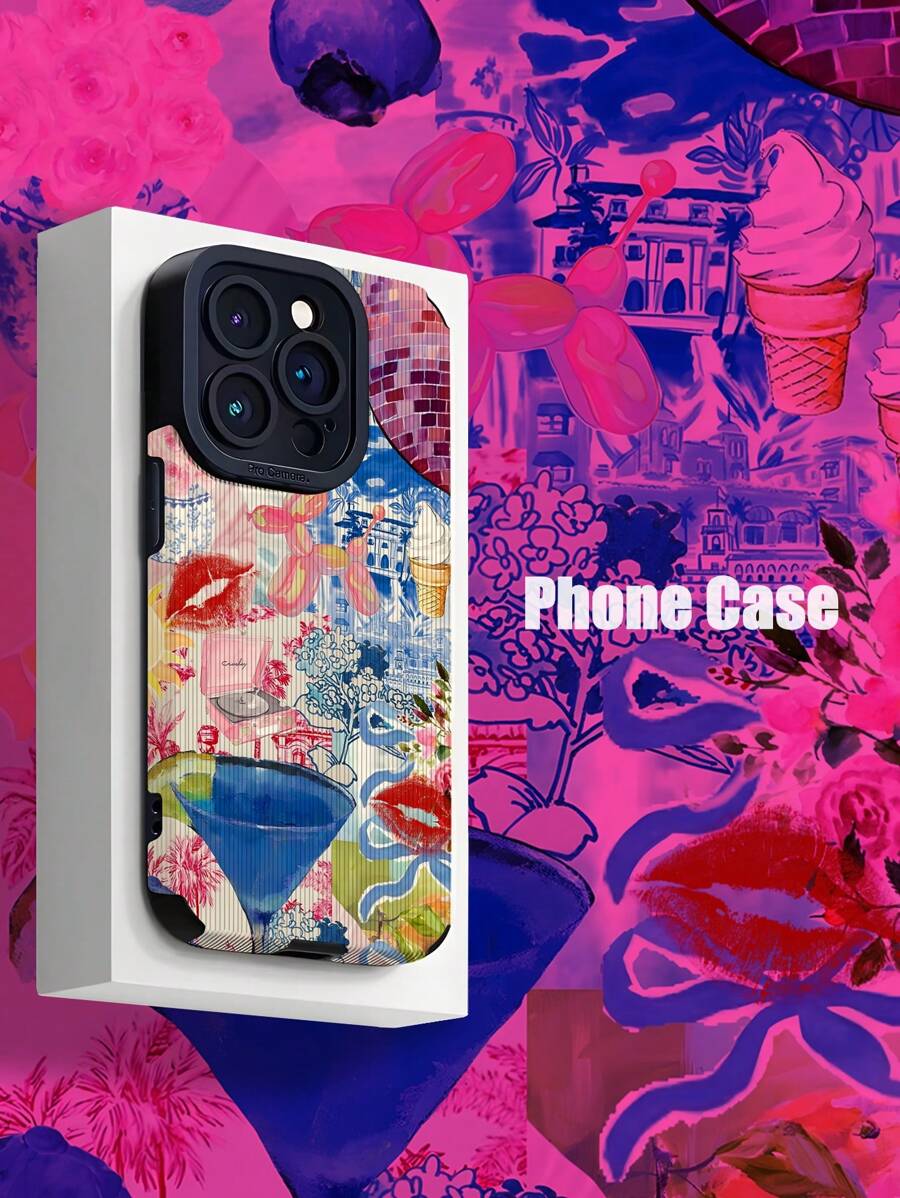 1 chiếc Ốp điện thoại giả da dạng đứng họa tiết hành tinh hồng, chống rơi, chống vân tay, chống sốc, màu xanh nước ép tươi mát, in hình đôi môi gợi cảm